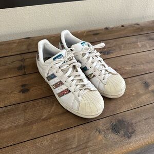 Adidas Cream Sneakers with Colorful Stripes